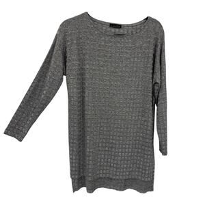 Zara Women Top Large Silver Gray Square Patterned Hi Low Long Sleeve Pullover